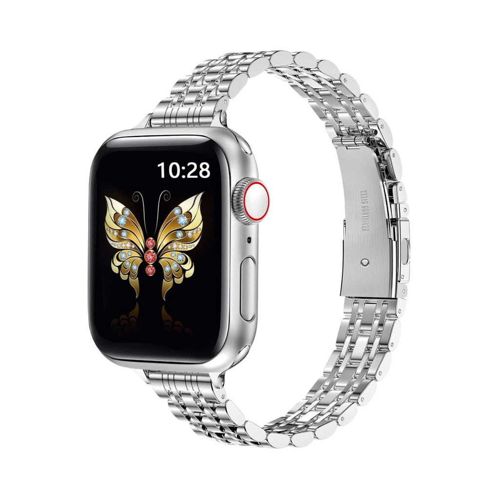 Correa Étoile de acero inoxidable plateado para Apple Watch de The Strap Society México con diseño de eslabones finos