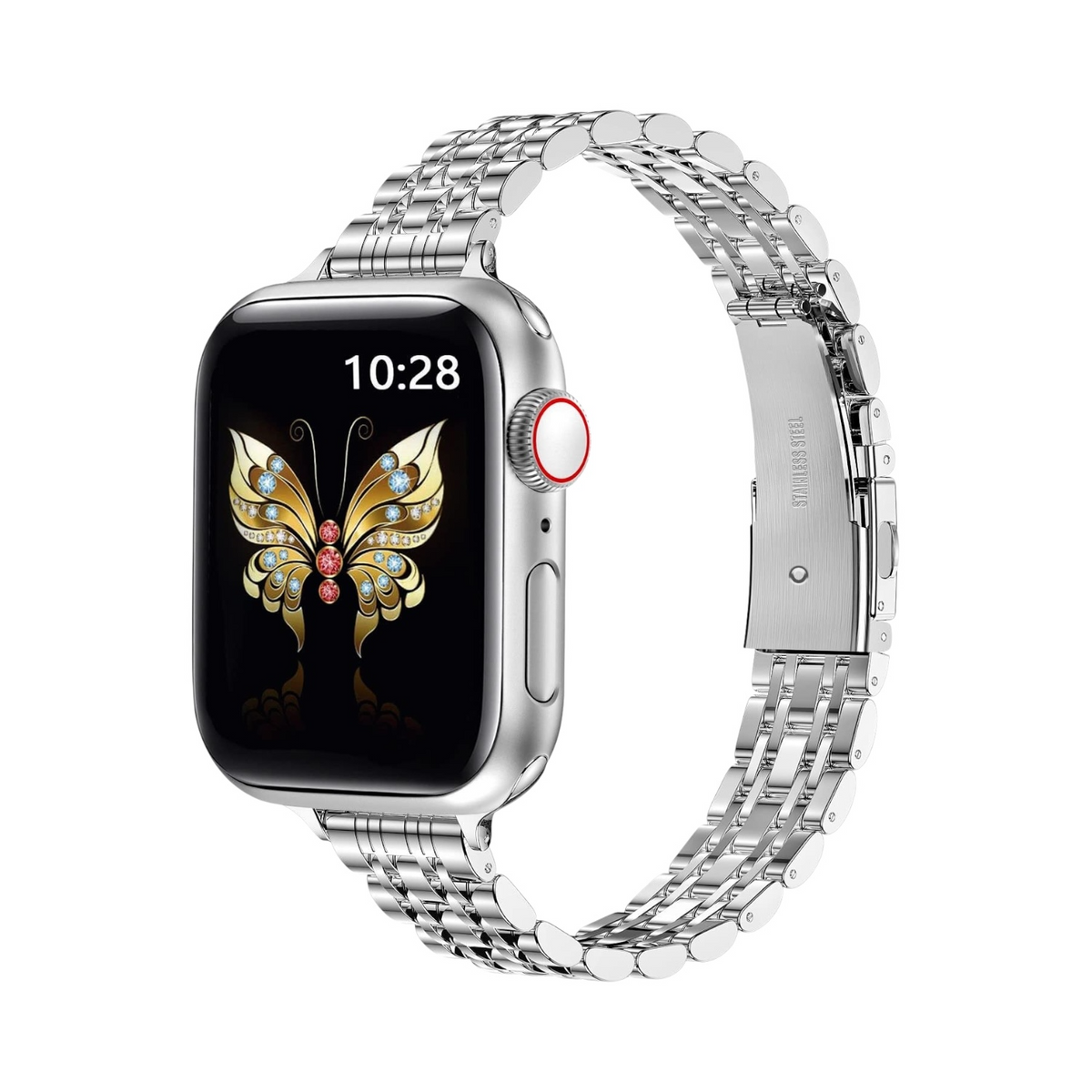Correa Étoile de acero inoxidable plateado para Apple Watch de The Strap Society México con diseño de eslabones finos