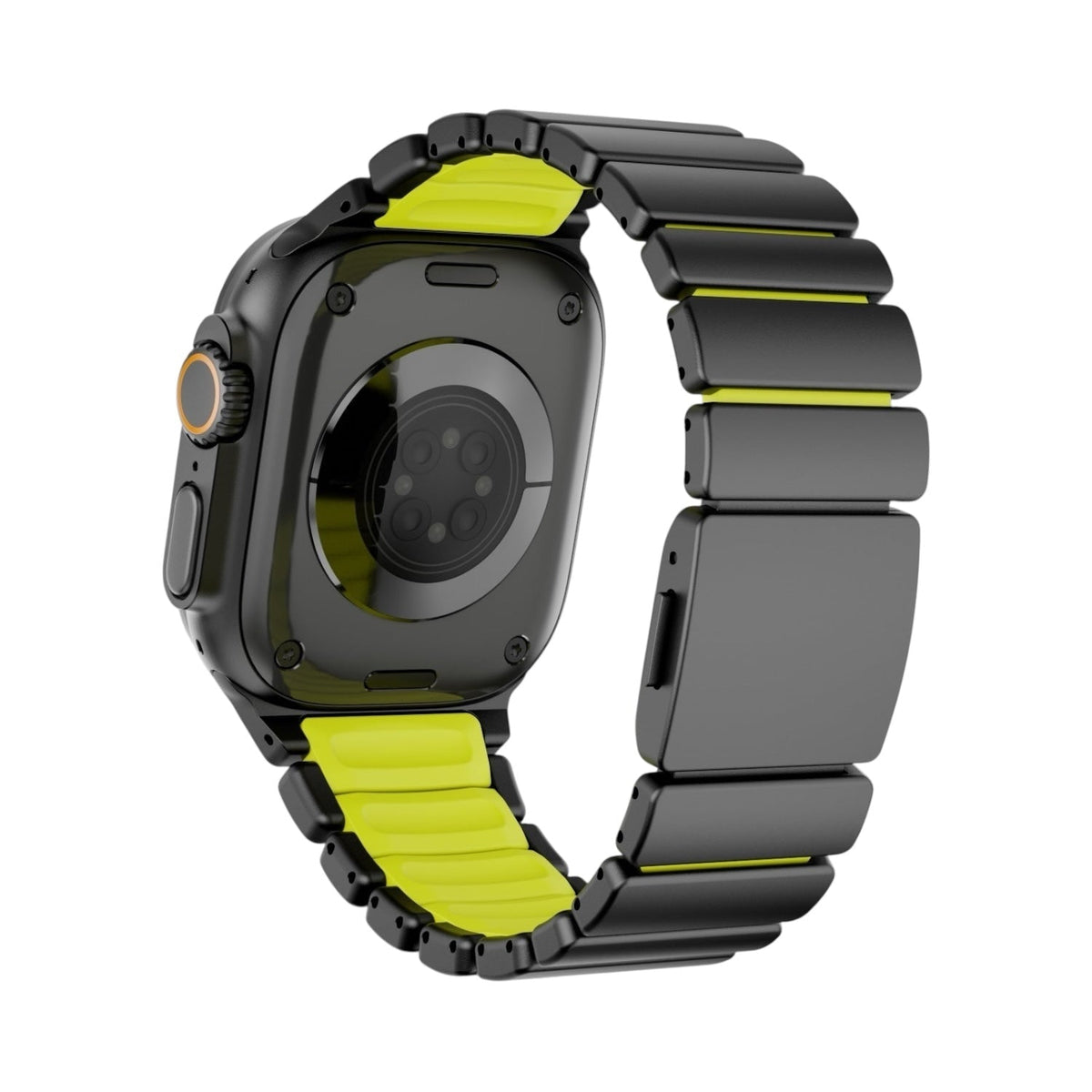 Correa Forge Pro de The Strap Society México para Apple Watch en acero negro con detalles de silicón verde neón