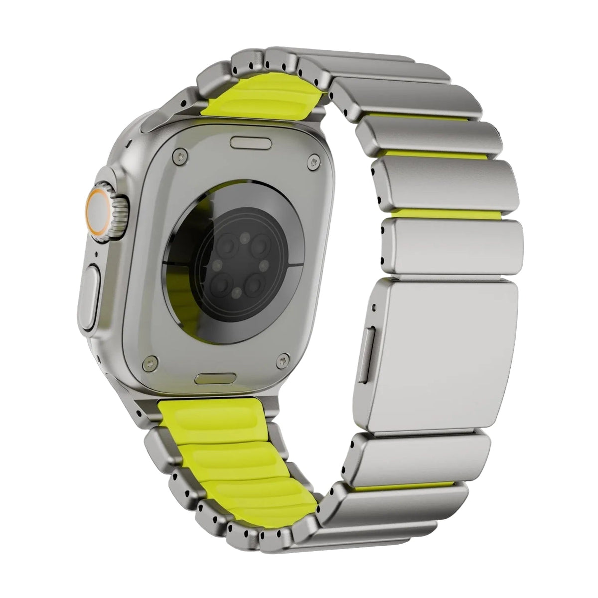 Correa The Strap Society México Forge Pro de acero inoxidable plateado y silicón amarillo para Apple Watch