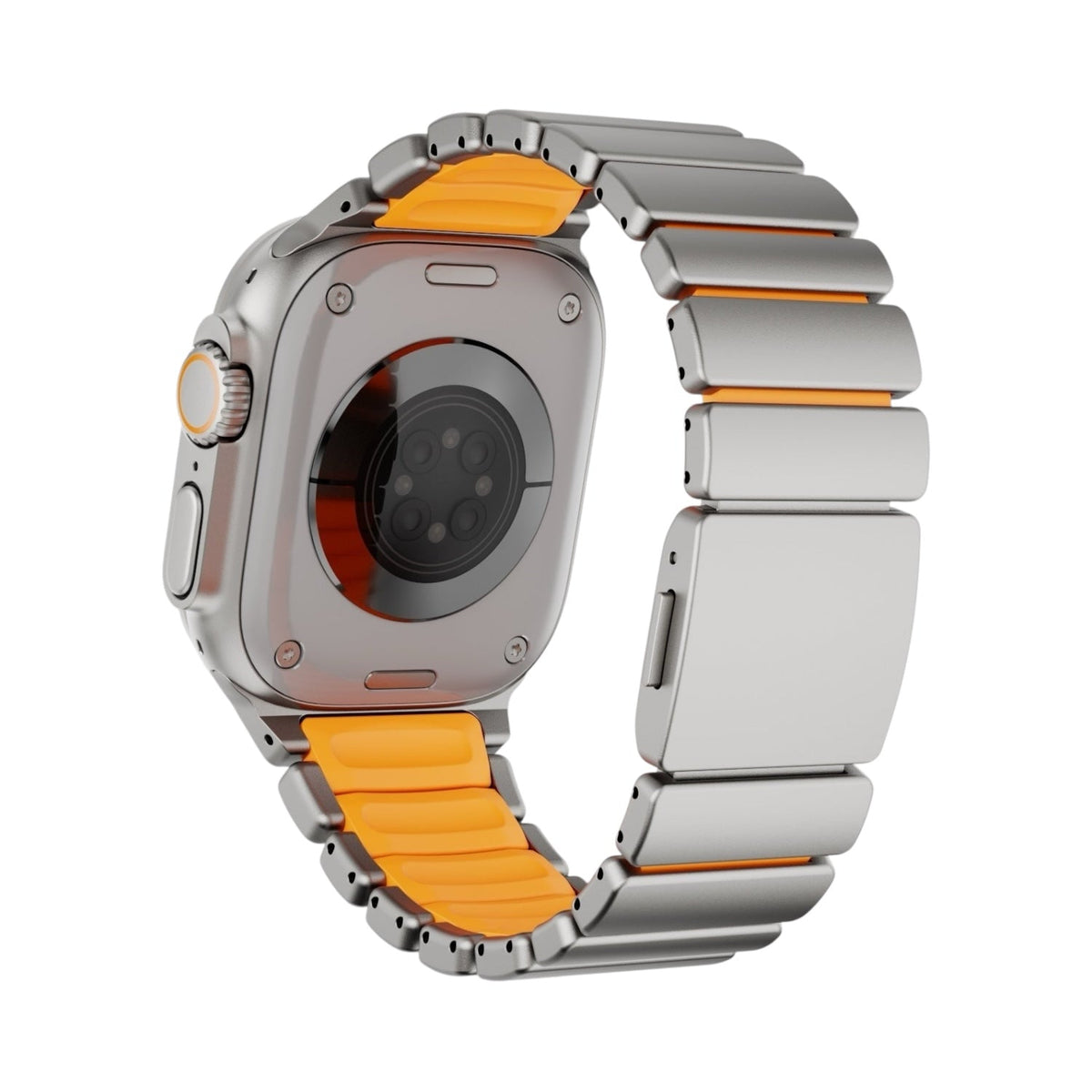 Correa The Strap Society México Forge Pro de acero inoxidable plateado y silicón naranja para Apple Watch