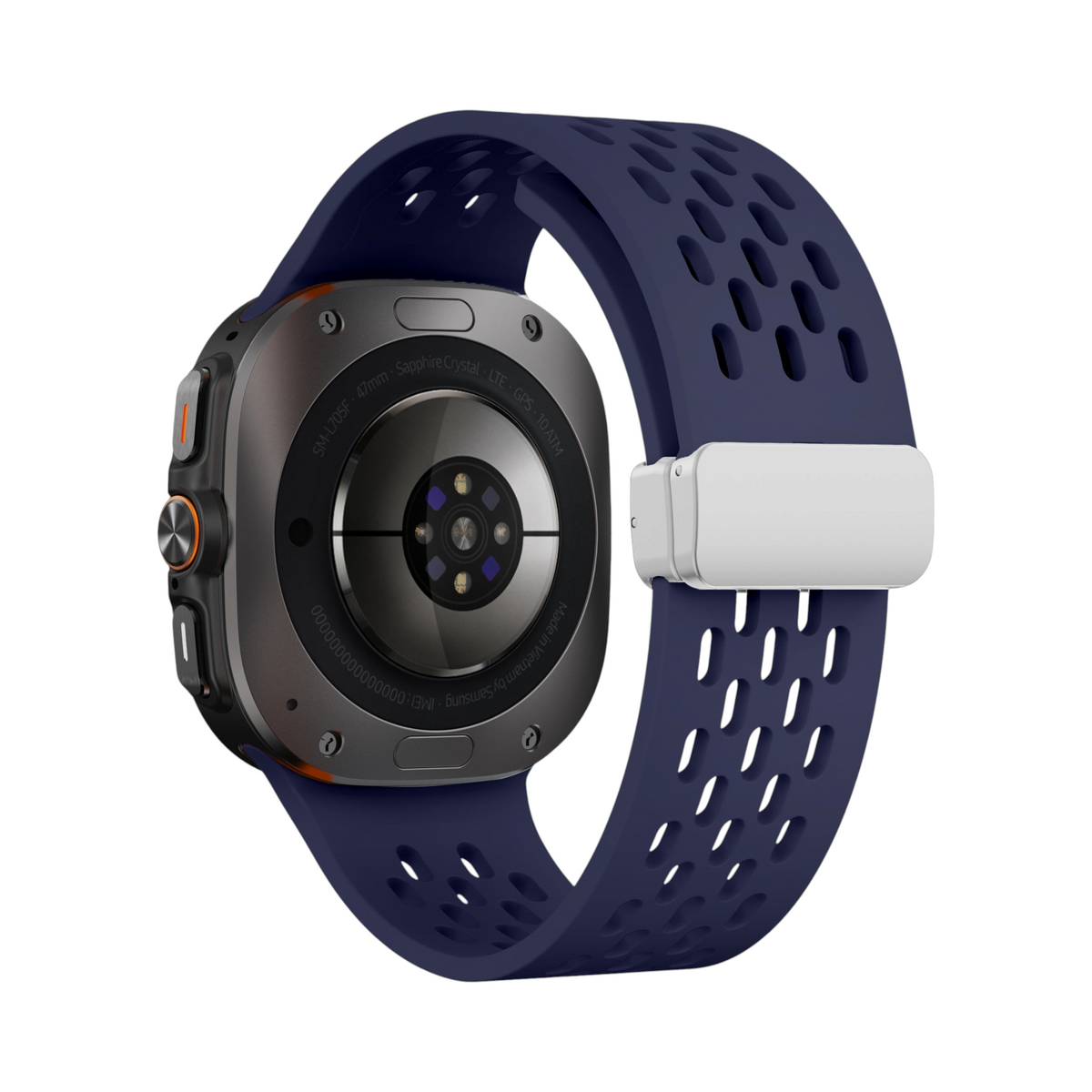 Correa Ventra de The Strap Society México en silicona azul marino perforada con cierre magnético para Galaxy Ultra
