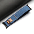 Correa Denim Pro de The Strap Society México para Galaxy Watch Ultra en mezclilla azul con detalles de piel y naranja