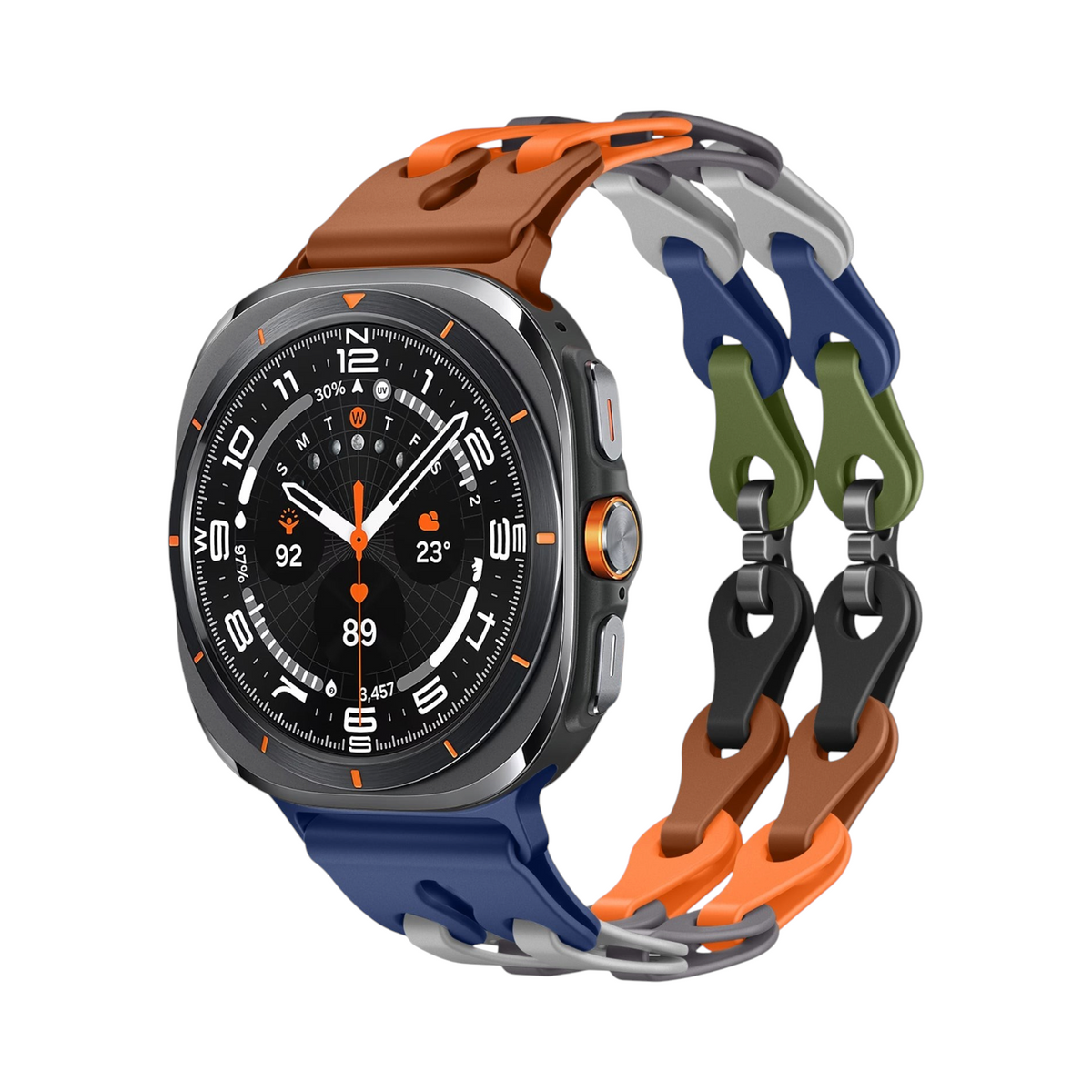 Correa Link Pro de The Strap Society México para Galaxy Watch Ultra con eslabones de silicón multicolor y diseño
