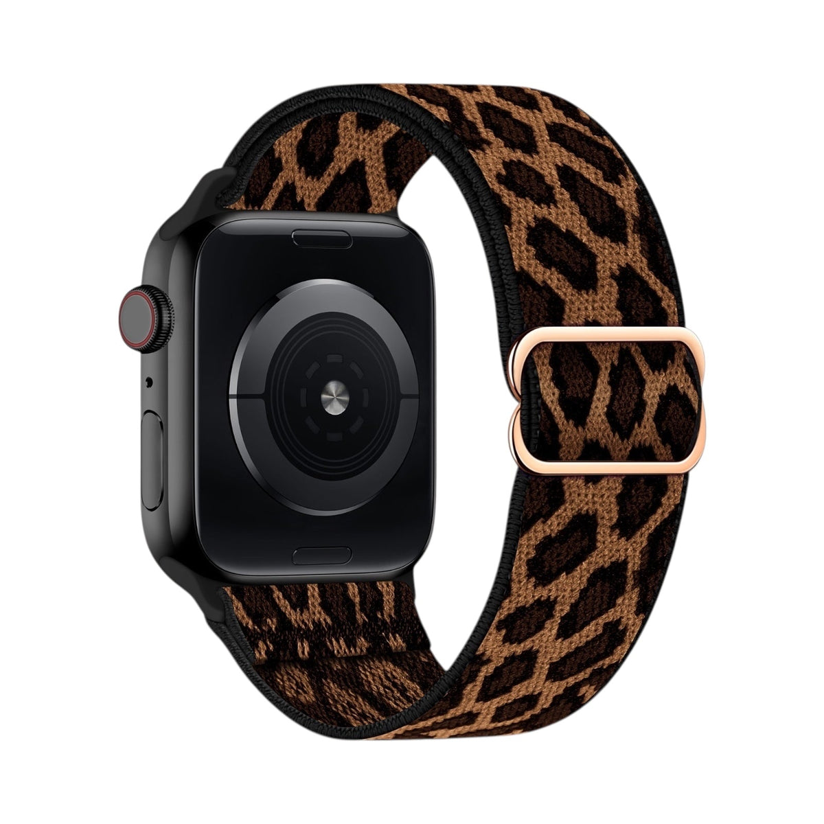 Correa elástica The Strap Society México para Apple Watch con estampado de leopardo y hebilla metálica en tono oro