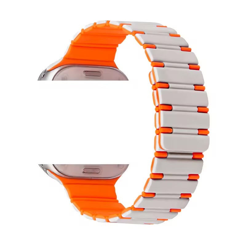 Correa Magnetic Rubber Duo de The Strap Society México para Apple Watch en color gris y naranja con cierre magnético.