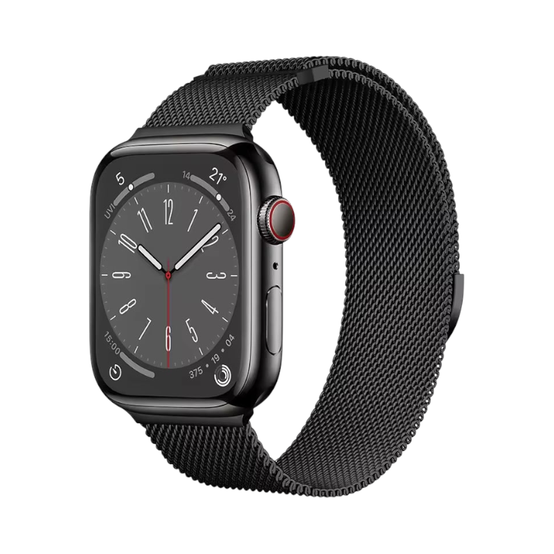 Correa Étoile Milano de The Strap Society México en acero inoxidable negro con malla milanesa para Apple Watch