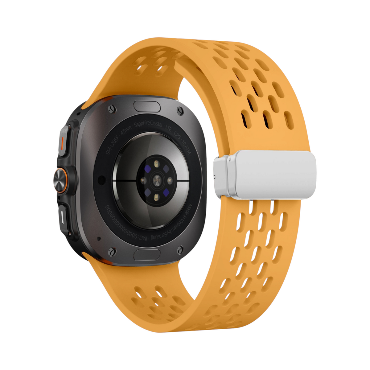 Correa Ventra de The Strap Society México en silicona naranja perforada con cierre magnético para Galaxy Watch Ultra