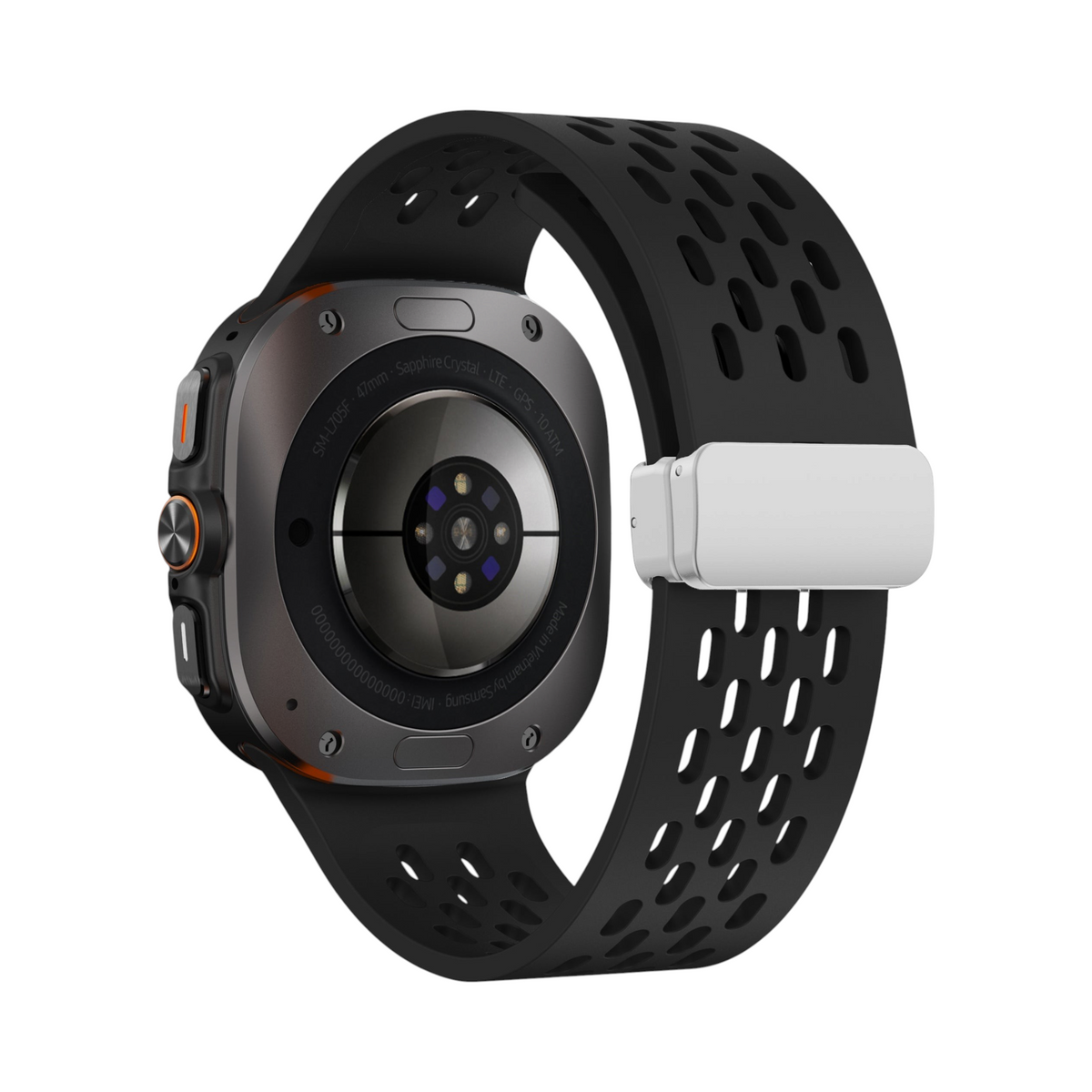 Correa deportiva negra Ventra de The Strap Society México para Galaxy Watch Ultra con cierre magnético y perforaciones