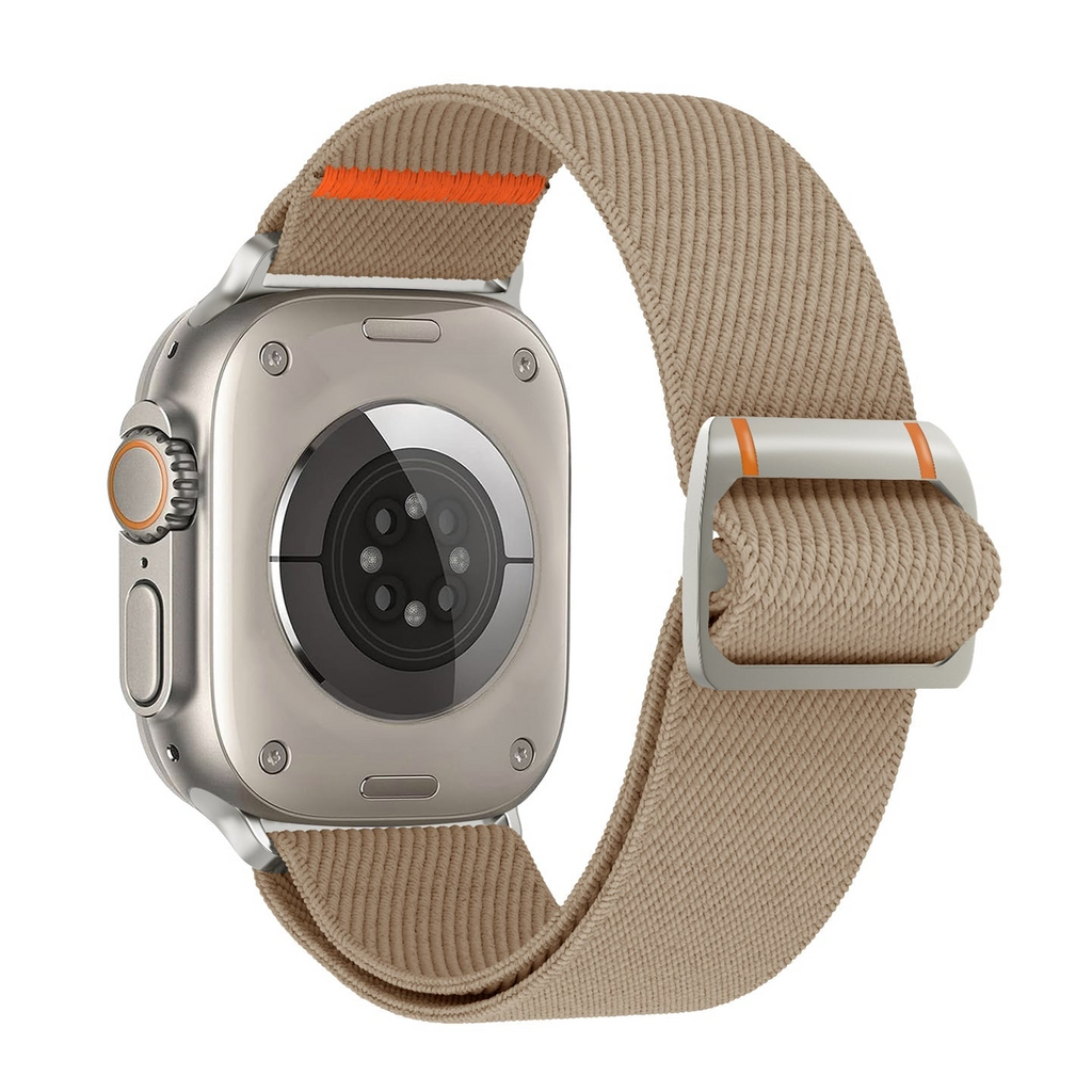 Correa Nomad Trail de The Strap Society México en nylon beige con hebilla de acero para Apple Watch