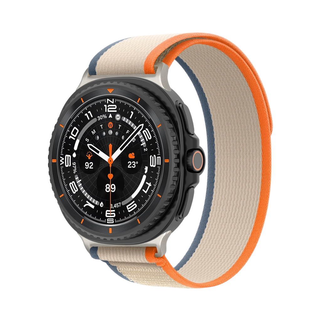 Correa deportiva The Strap Society México de nylon tricolor naranja, beige y azul con cierre de velcro para Galaxy Watch