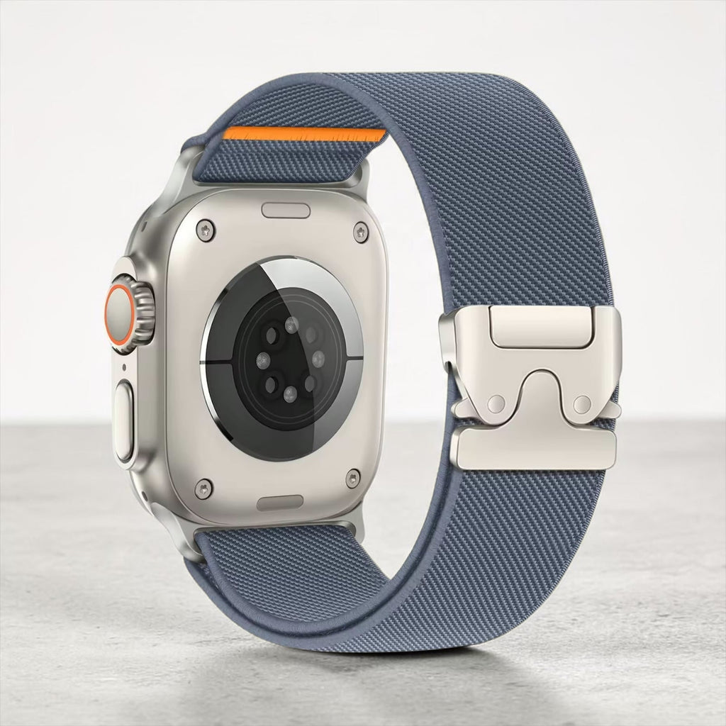 Correa deportiva de nylon gris para Apple Watch con cierre magnético metálico de The Strap Society México