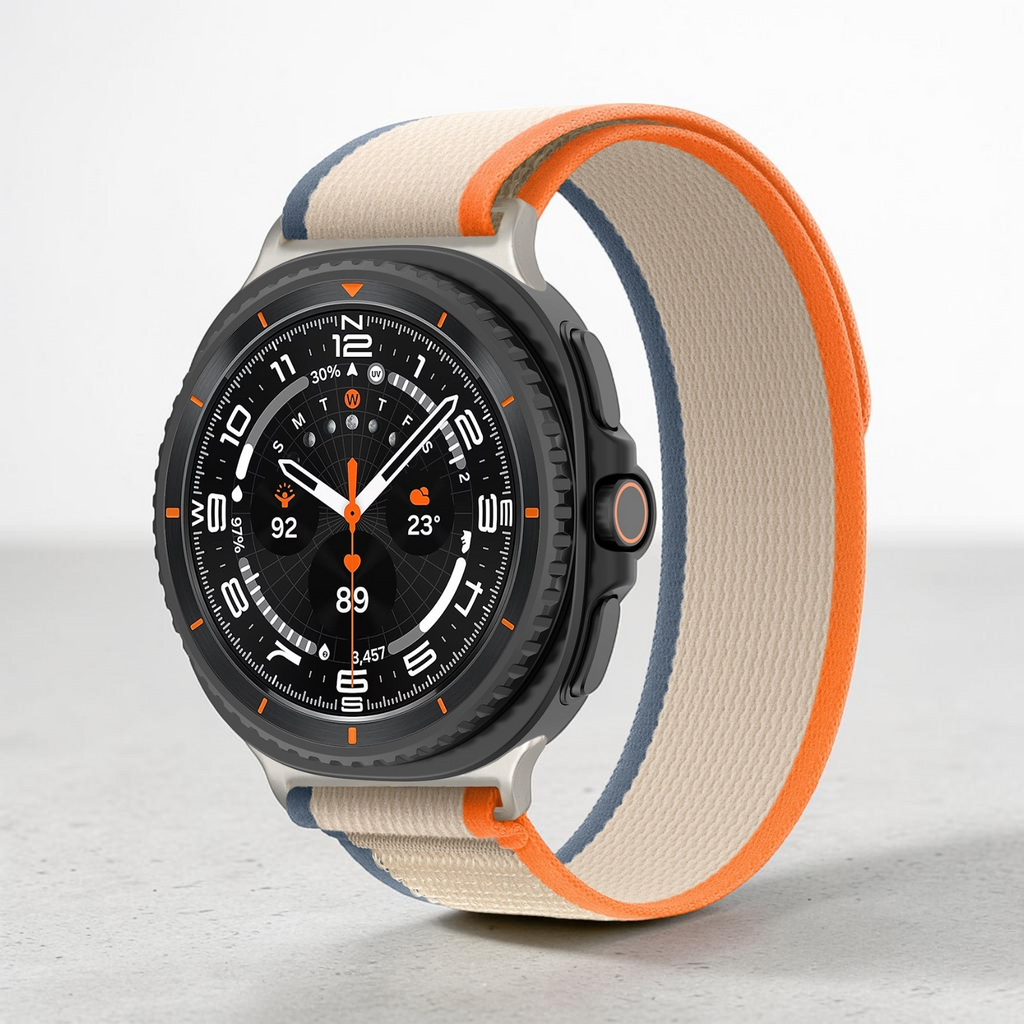 Correa deportiva de nylon The Strap Society México Galaxy Stride en tonos naranja y beige con cierre de velcro