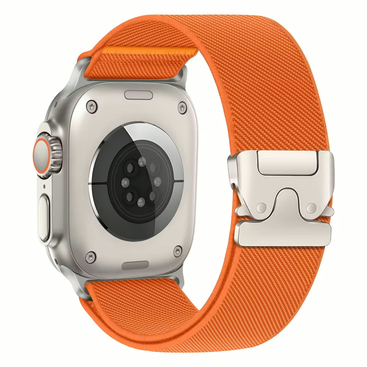 Correa deportiva naranja de nylon para Apple Watch con cierre magnético metálico de The Strap Society México