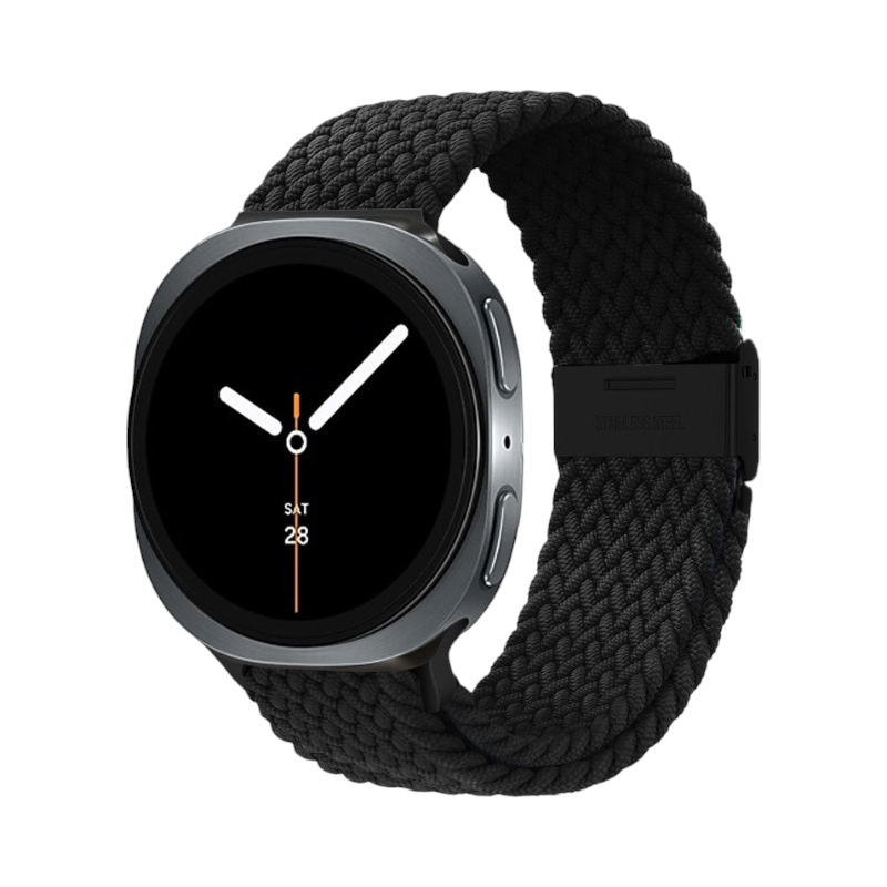 Correa Galaxy Braid negra de nylon trenzado para Samsung Galaxy Watch 8 de The Strap Society México con cierre metálico