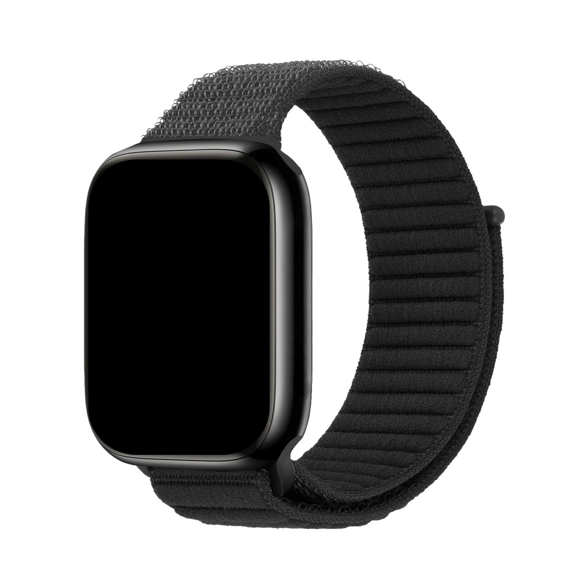 Correa negra Aura Soft de The Strap Society México para Apple Watch, hecha de nylon acolchado con cierre de velcro.