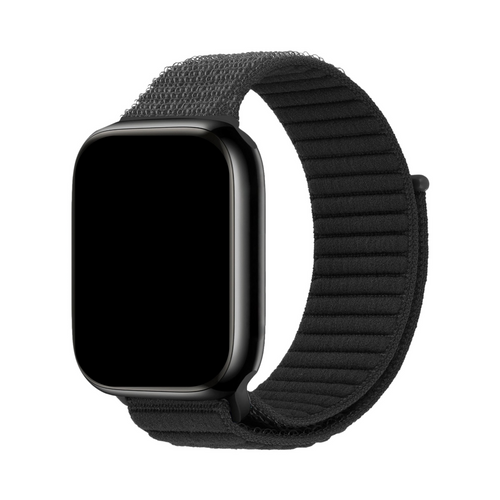 Correa negra Aura Soft de The Strap Society México para Apple Watch, hecha de nylon acolchado con cierre de velcro.