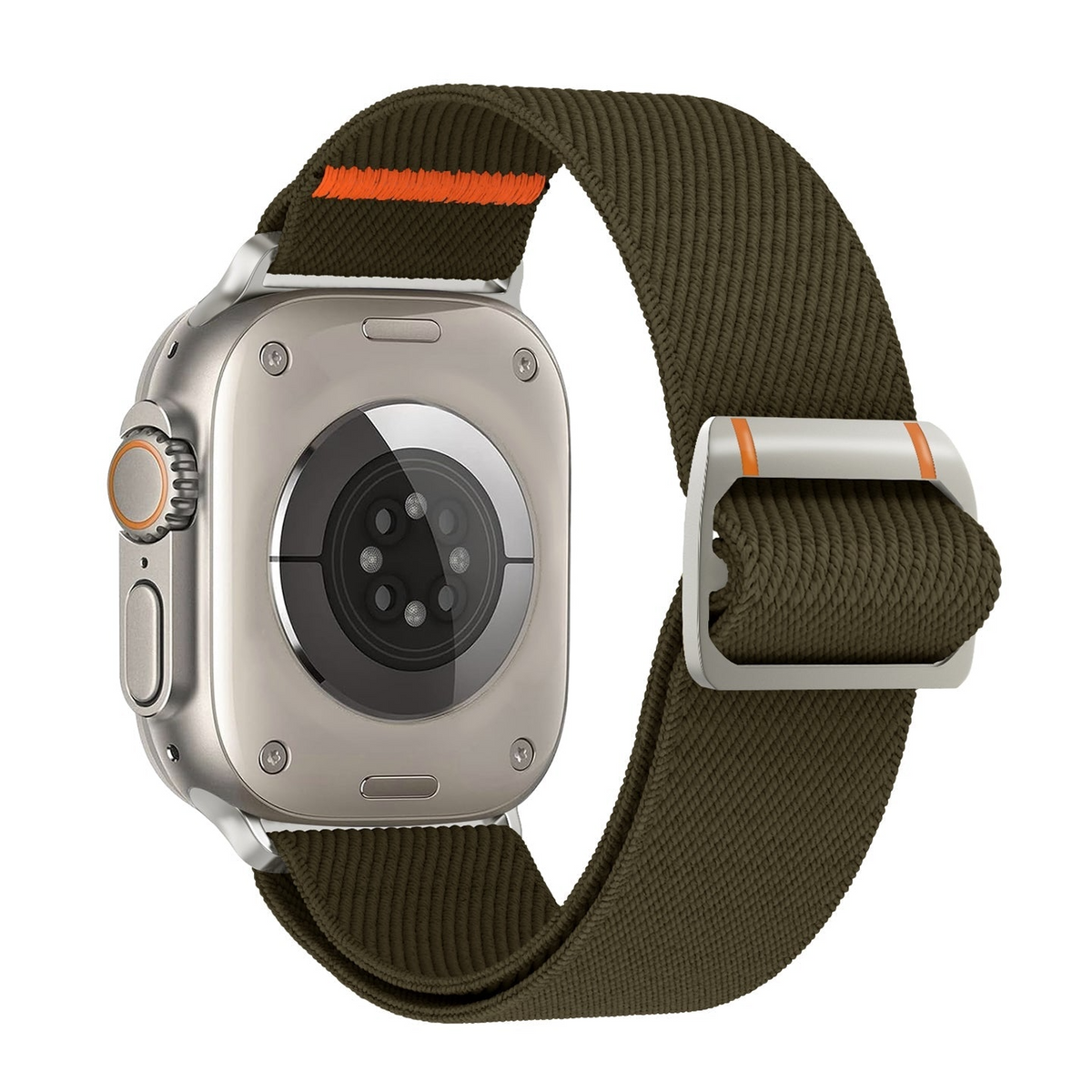 Correa The Strap Society México Nomad Trail de nylon verde oliva con hebilla de acero para Apple Watch