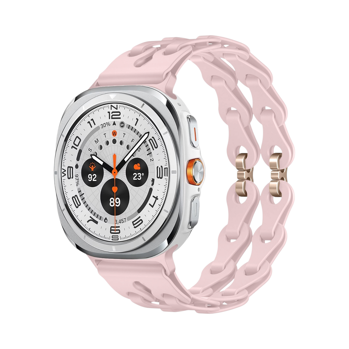 Correa Link Pro de The Strap Society México en color rosa suave con diseño de eslabones para Galaxy Watch Ultra