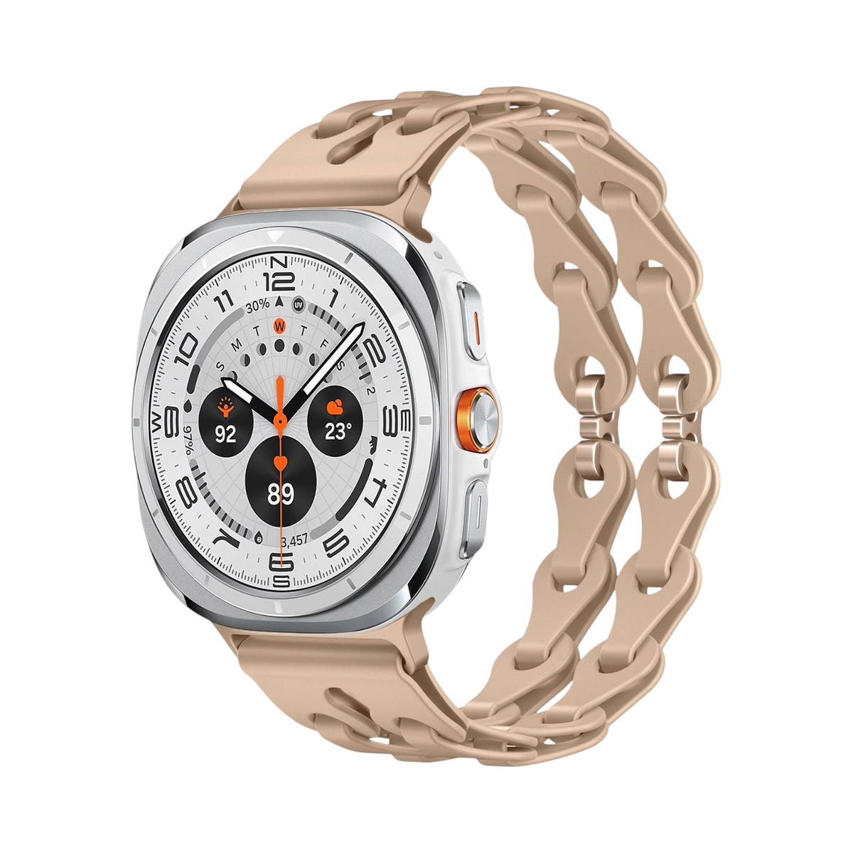 Correa Link Pro de The Strap Society México en color beige para Galaxy Watch Ultra con diseño de eslabones de silicón