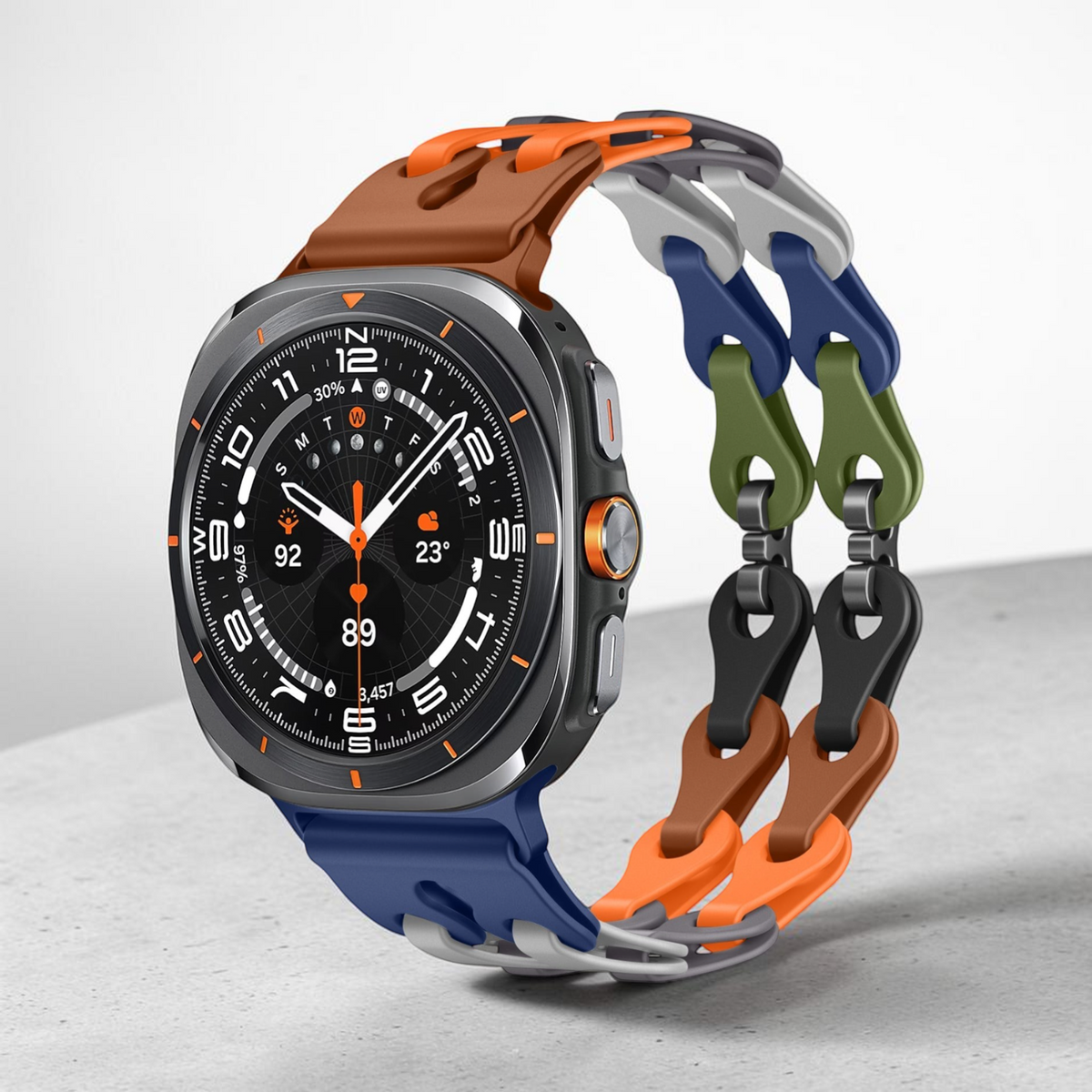 Correa Link Pro de The Strap Society México para Galaxy Watch Ultra con eslabones de silicón multicolor y diseño