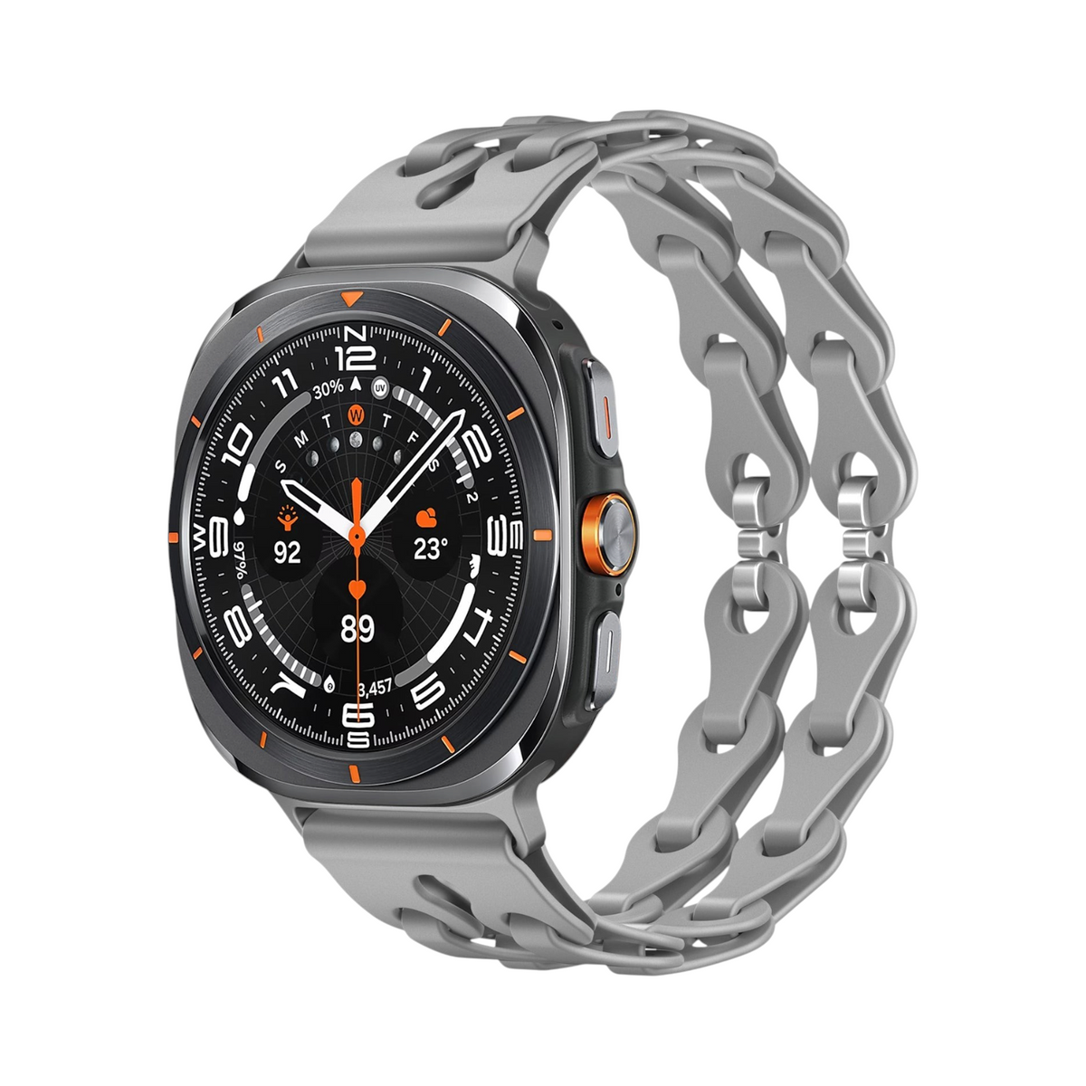 Correa Link Pro de The Strap Society México en silicón gris con diseño de eslabones para Samsung Galaxy Watch Ultra