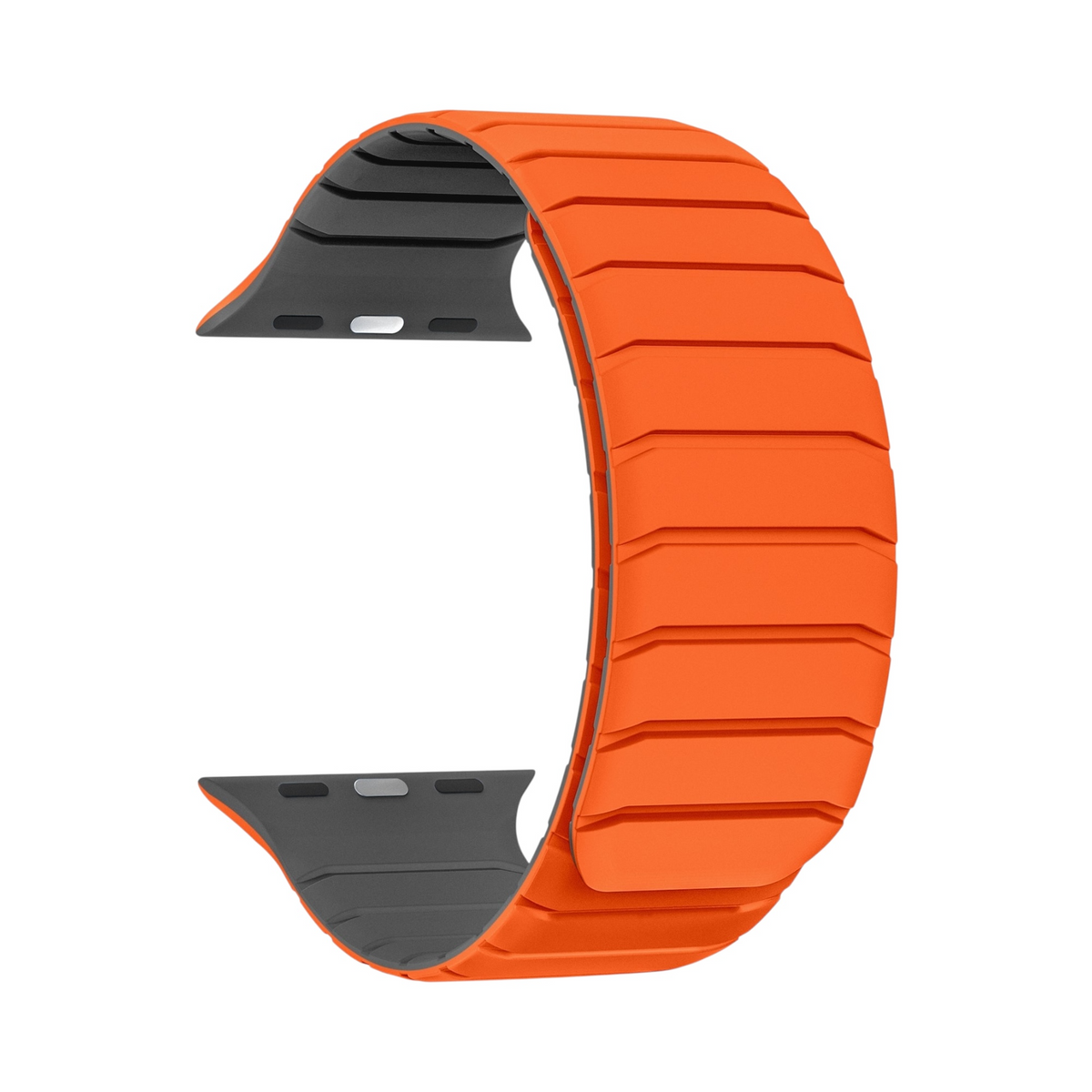 Correa Pulse de The Strap Society México para Apple Watch en silicón naranja y gris con diseño deportivo magnético