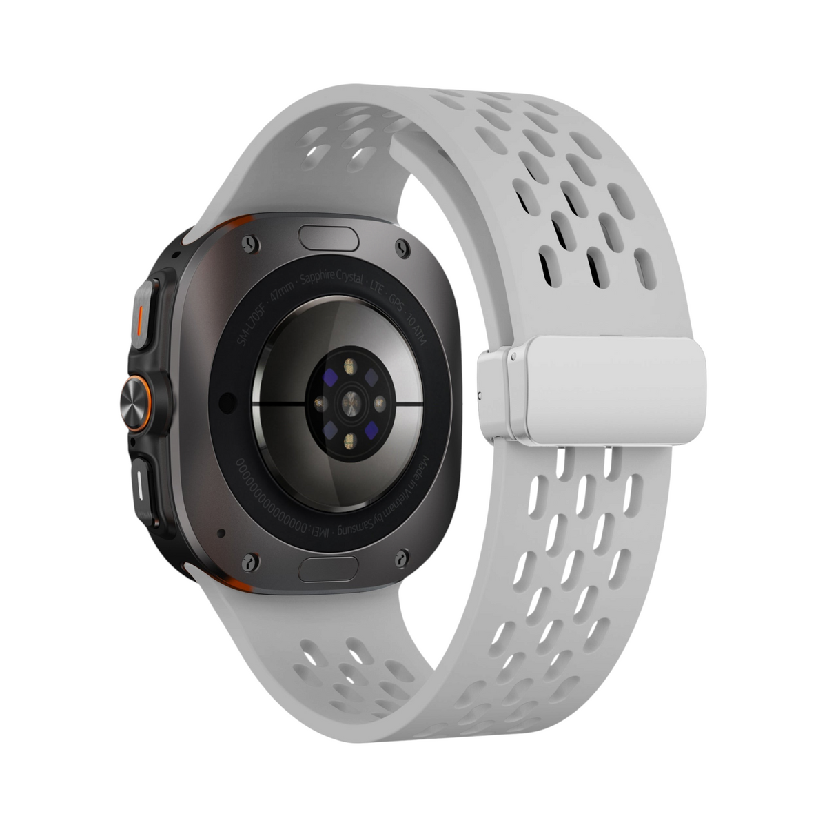 Correa Ventra de The Strap Society México en silicona gris claro perforada para Galaxy Watch Ultra con cierre magnético