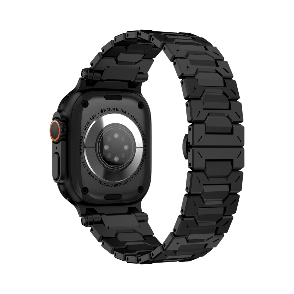 Correa The Strap Society México Titán negra de eslabones geométricos metálicos para Apple Watch Ultra, vista trasera