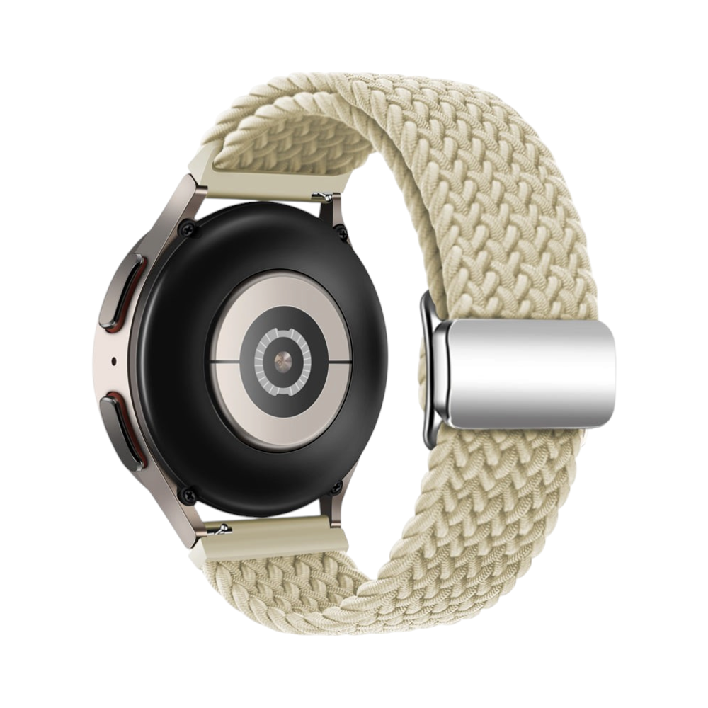 Correa trenzada beige Universal Braid de The Strap Society México para smartwatch con sistema de ajuste metálico