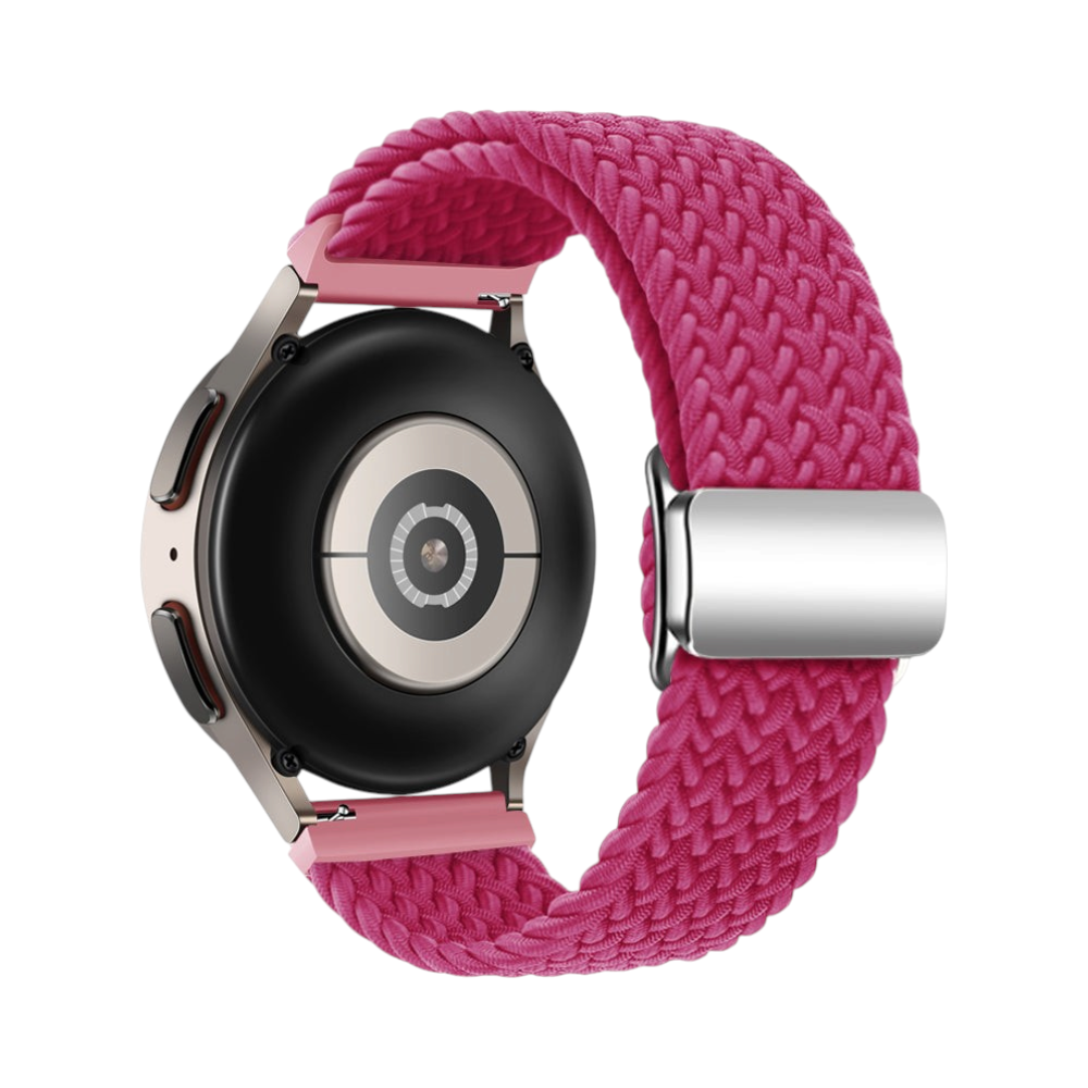 Correa trenzada fucsia de 22mm para smartwatch de The Strap Society México con sistema de cierre metálico ajustable