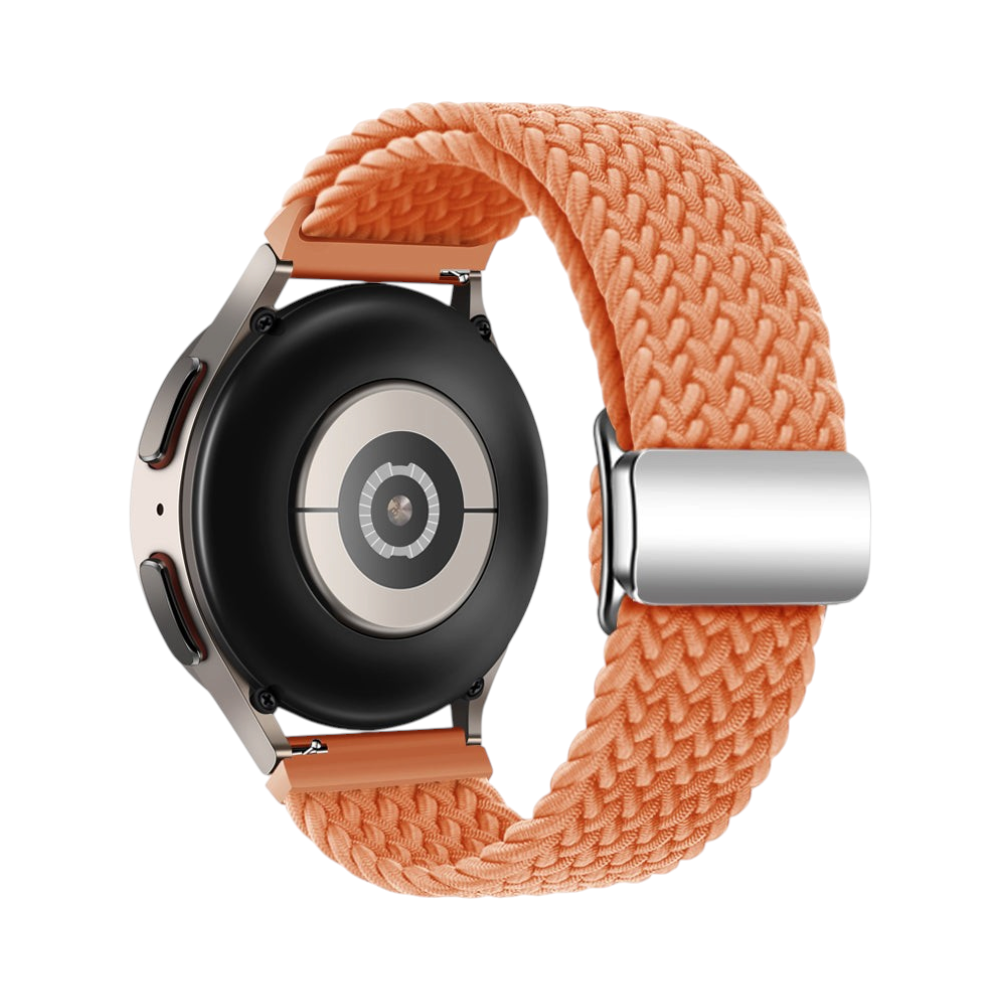 Correa trenzada color naranja para smartwatch de The Strap Society México con sistema de ajuste metálico